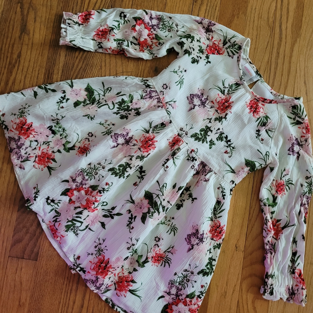 Wonderkids Pink and Red Pleated Sundress with Bishop Sleeves